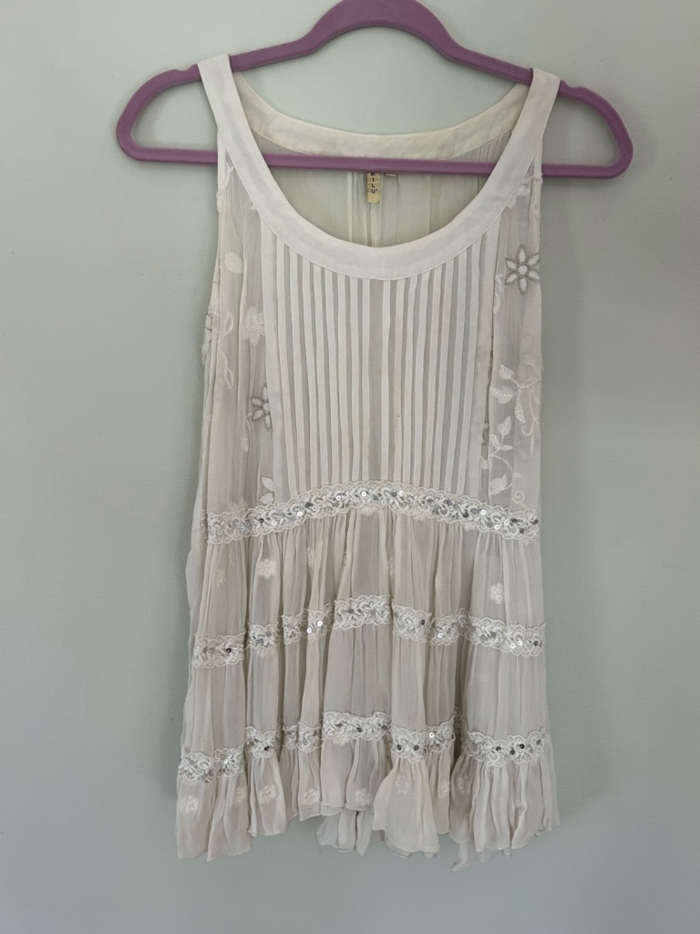 Marilu Sheer Pleated Tank Top in Light Cream